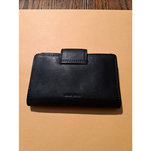 P&Y Black Leather Bifold Wallet Snap Closure ID Window Card Slots Unisex - Picture 2 of 9